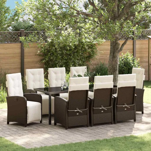 Conjunto de Comedor de Jardín   Marrón Ratán Sintético (9 pcs)