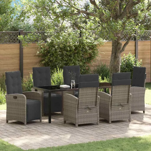 Conjunto de Comedor de Jardín   Gris Ratán Sintético (7 pcs)