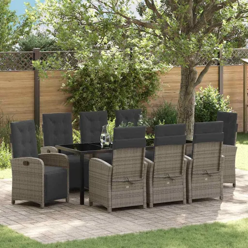 Conjunto de Comedor de Jardín   Gris Ratán Sintético (9 pcs)