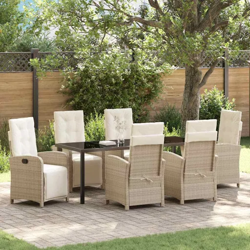 Conjunto de Comedor de Jardín   Beige Ratán Sintético (7 pcs)