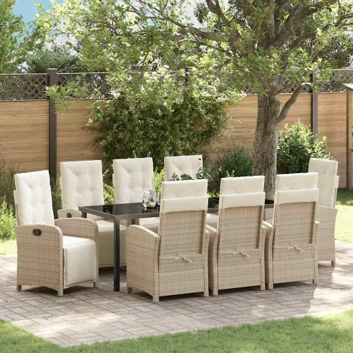 Conjunto de Comedor de Jardín   Beige Ratán Sintético (9 pcs)