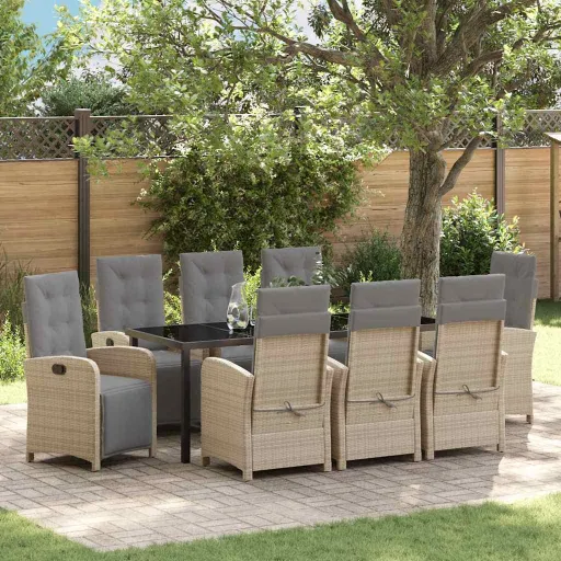 Conjunto de Comedor de Jardín   Beige Ratán Sintético (9 pcs)