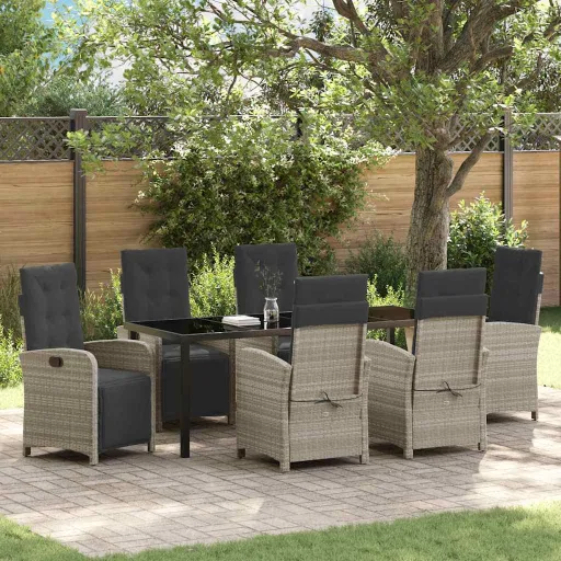 Conjunto de Comedor de Jardín   Gris Claro Ratán Sintético (7 pcs)