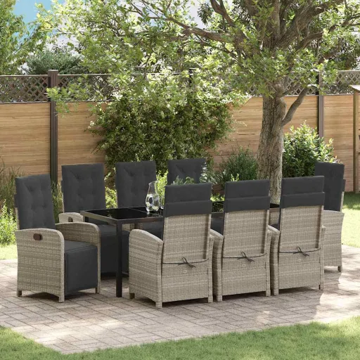 Conjunto de Comedor de Jardín   Gris Claro Ratán Sintético (9 pcs)