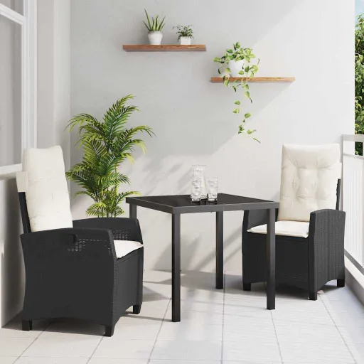 Conjunto de Comedor de Jardín   Negro Ratán Sintético (3 pcs)