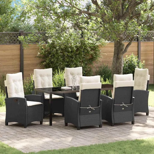 Conjunto de Comedor de Jardín   Negro Ratán Sintético (7 pcs)