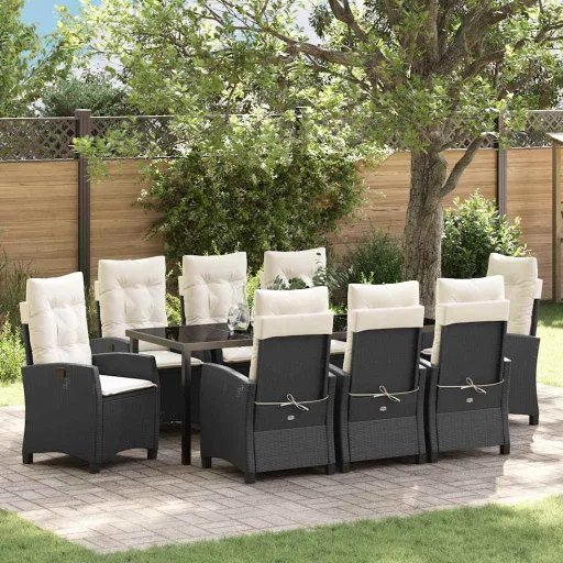 Conjunto de Comedor de Jardín   Negro Ratán Sintético (9 pcs)