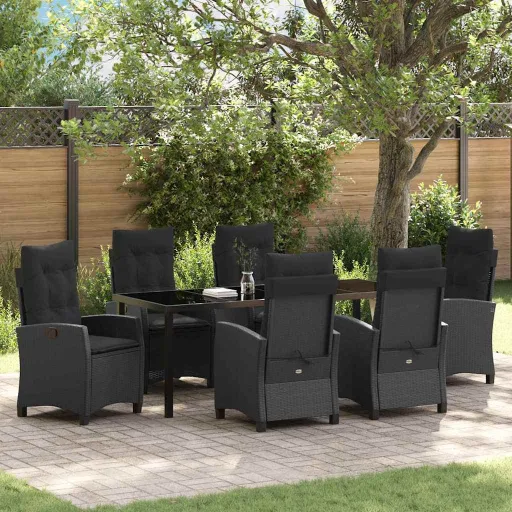 Conjunto de Comedor de Jardín   Negro Ratán Sintético (7 pcs)