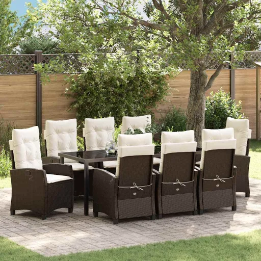 Conjunto de Comedor de Jardín   Marrón Ratán Sintético (9 pcs)