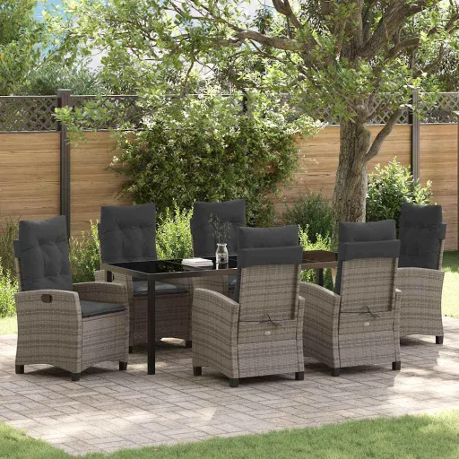Conjunto de Comedor de Jardín   Gris Ratán Sintético (7 pcs)