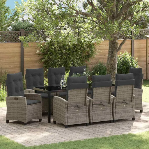 Conjunto de Comedor de Jardín   Gris Ratán Sintético (9 pcs)