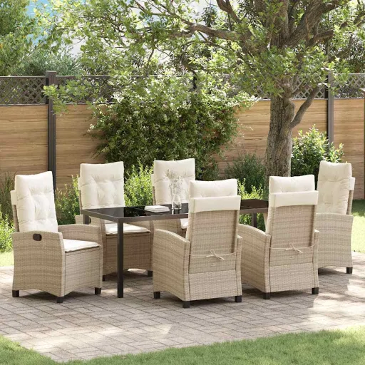 Conjunto de Comedor de Jardín   Beige Ratán Sintético (7 pcs)