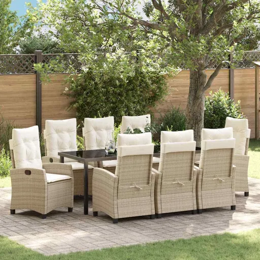 Conjunto de Comedor de Jardín   Beige Ratán Sintético (9 pcs)