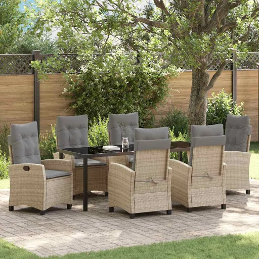 Conjunto de Comedor de Jardín   Beige Ratán Sintético (7 pcs)
