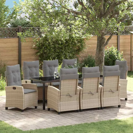 Conjunto de Comedor de Jardín   Beige Ratán Sintético (9 pcs)