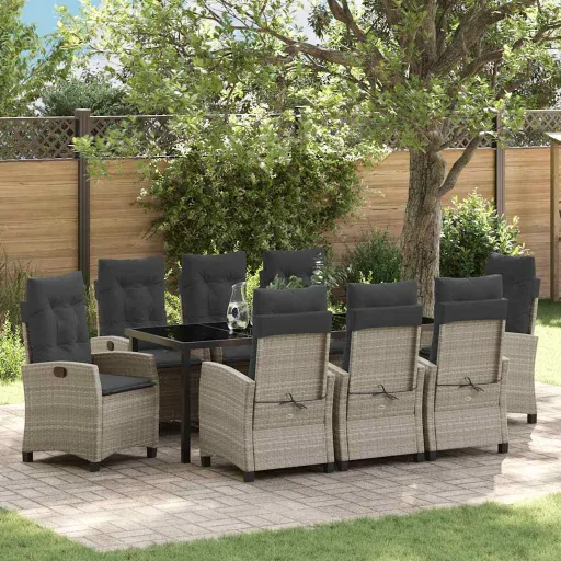 Conjunto de Comedor de Jardín   Gris Claro Ratán Sintético (9 pcs)