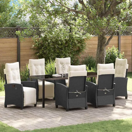 Conjunto de Comedor de Jardín   Negro Ratán Sintético (7 pcs)