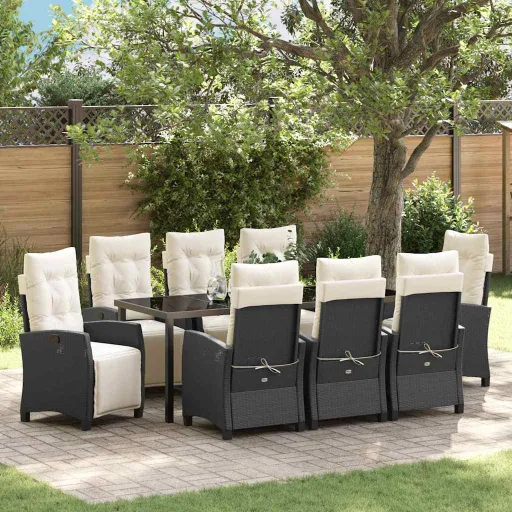 Conjunto de Comedor de Jardín   Negro Ratán Sintético (9 pcs)