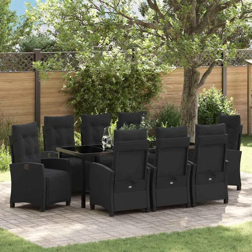 Conjunto de Comedor de Jardín   Negro Ratán Sintético (9 pcs)