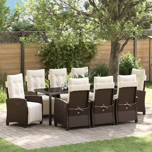 Conjunto de Comedor de Jardín   Marrón Ratán Sintético (9 pcs)