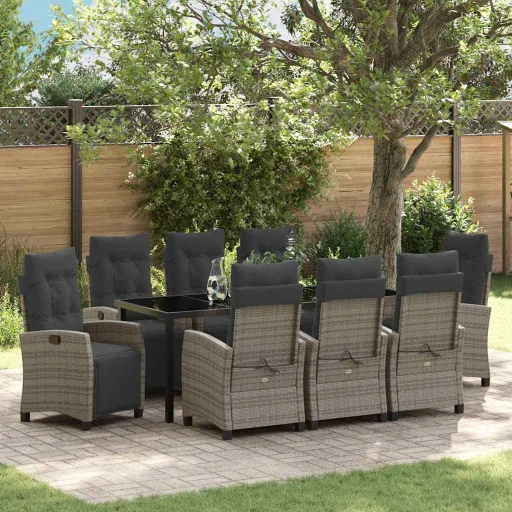 Conjunto de Comedor de Jardín   Gris Ratán Sintético (9 pcs)