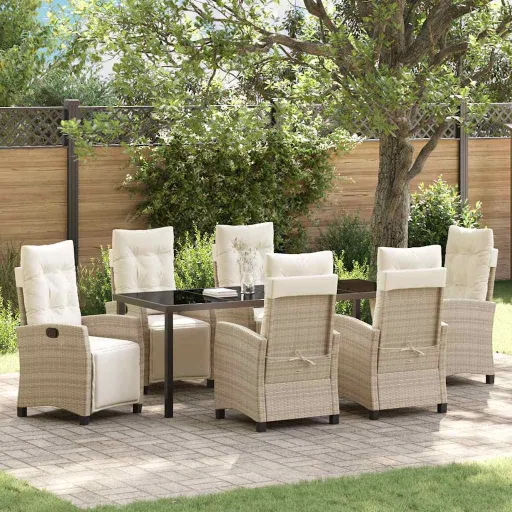 Conjunto de Comedor de Jardín   Beige Ratán Sintético (7 pcs)