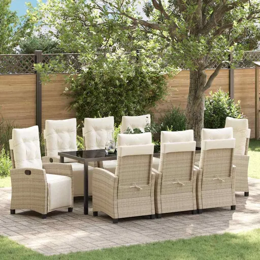 Conjunto de Comedor de Jardín   Beige Ratán Sintético (9 pcs)