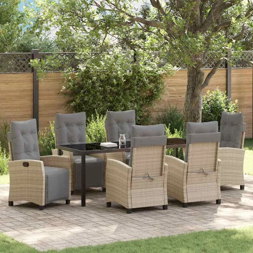 Conjunto de Comedor de Jardín   Beige Ratán Sintético (7 pcs)