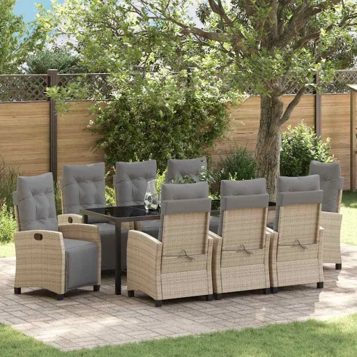 Conjunto de Comedor de Jardín   Beige Ratán Sintético (9 pcs)