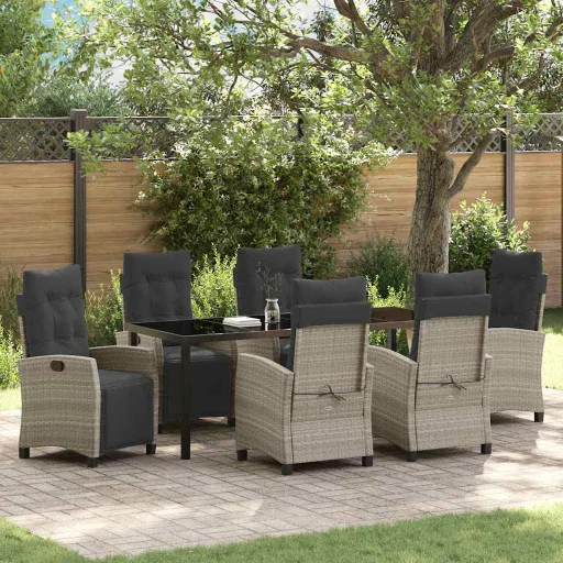 Conjunto de Comedor de Jardín   Gris Claro Ratán Sintético (7 pcs)