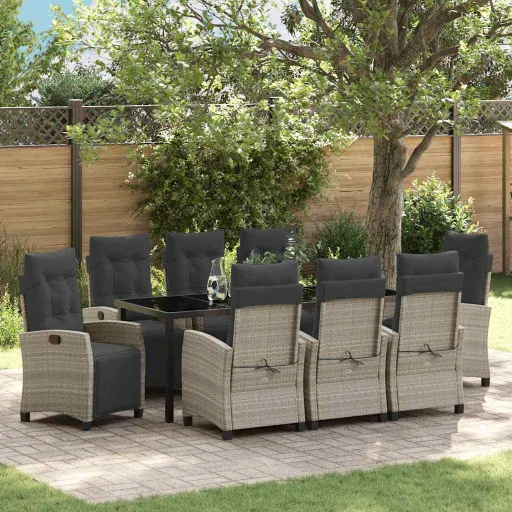 Conjunto de Comedor de Jardín   Gris Claro Ratán Sintético (9 pcs)