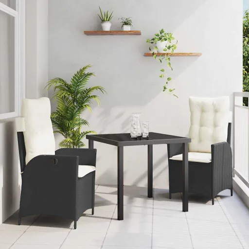 Conjunto de Comedor de Jardín   Negro Ratán Sintético (3 pcs)