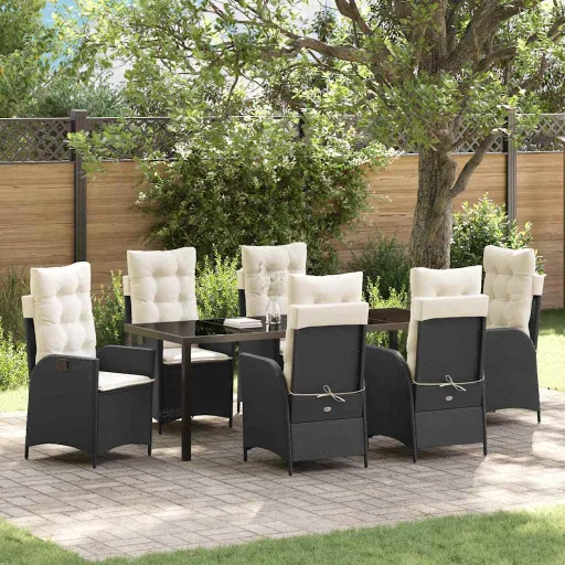 Conjunto de Comedor de Jardín   Negro Ratán Sintético (7 pcs)