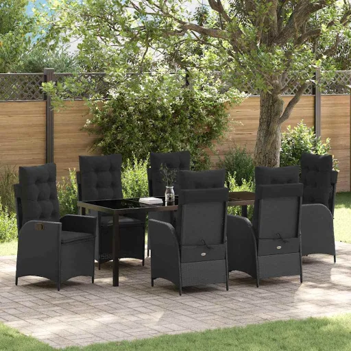 Conjunto de Comedor de Jardín   Negro Ratán Sintético (7 pcs)