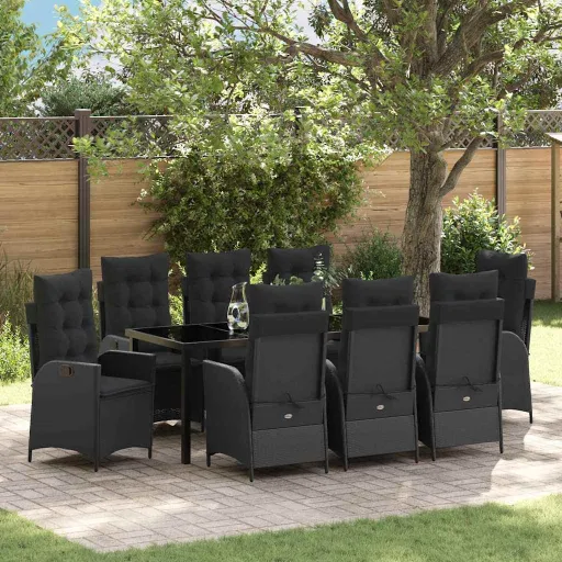 Conjunto de Comedor de Jardín   Negro Ratán Sintético (9 pcs)