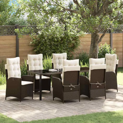 Conjunto de Comedor de Jardín   Marrón Ratán Sintético (7 pcs)