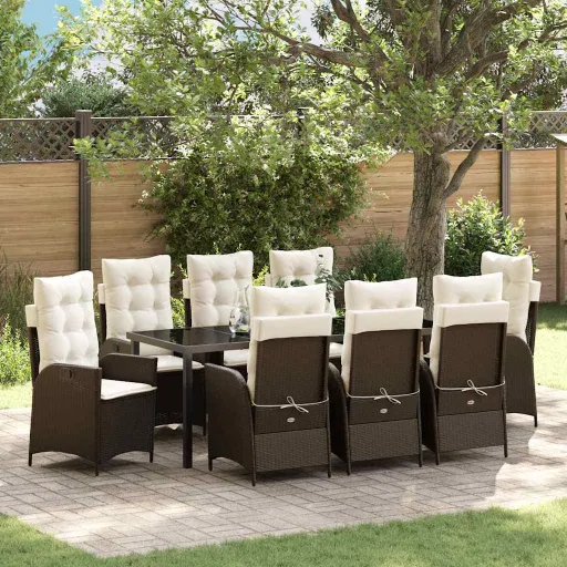 Conjunto de Comedor de Jardín   Marrón Ratán Sintético (9 pcs)