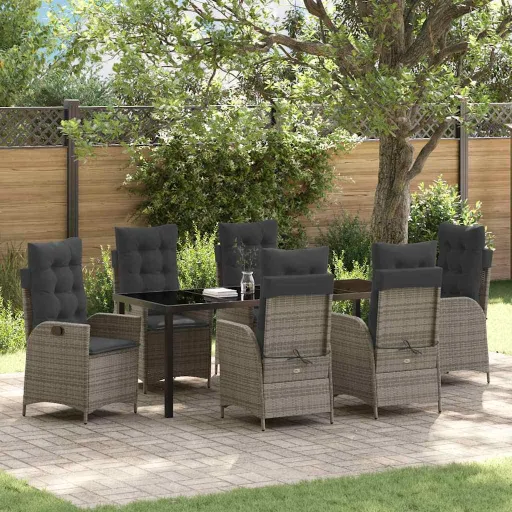 Conjunto de Comedor de Jardín   Gris Ratán Sintético (7 pcs)
