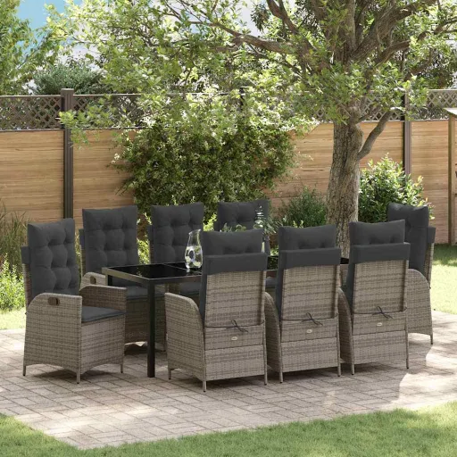 Conjunto de Comedor de Jardín   Gris Ratán Sintético (9 pcs)