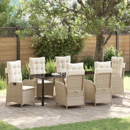 Conjunto de Comedor de Jardín   Beige Ratán Sintético (7 pcs)