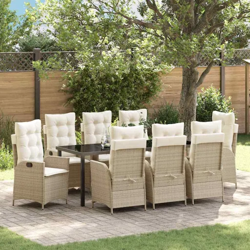 Conjunto de Comedor de Jardín   Beige Ratán Sintético (9 pcs)