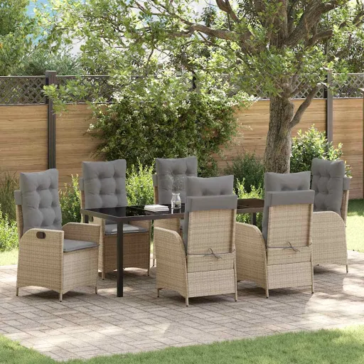 Conjunto de Comedor de Jardín   Beige Ratán Sintético (7 pcs)