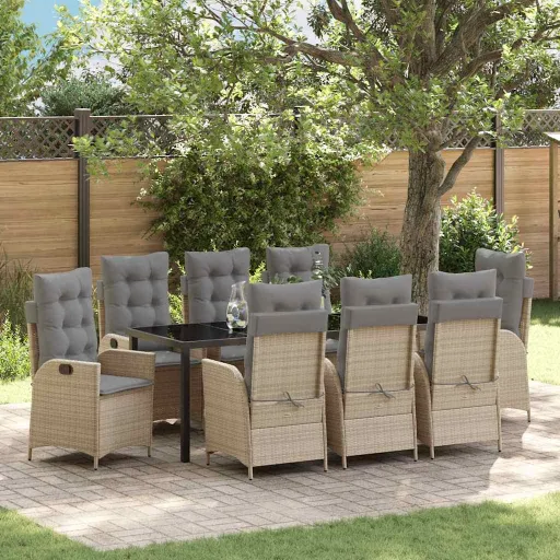 Conjunto de Comedor de Jardín   Beige Ratán Sintético (9 pcs)