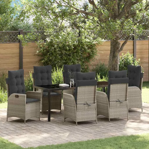 Conjunto de Comedor de Jardín   Gris Claro Ratán Sintético (7 pcs)