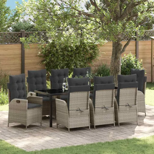 Conjunto de Comedor de Jardín   Gris Claro Ratán Sintético (9 pcs)
