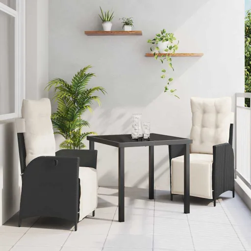 Conjunto de Comedor de Jardín   Negro Ratán Sintético (3 pcs)