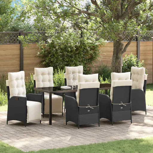 Conjunto de Comedor de Jardín   Negro Ratán Sintético (7 pcs)