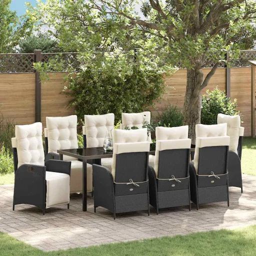 Conjunto de Comedor de Jardín   Negro Ratán Sintético (9 pcs)