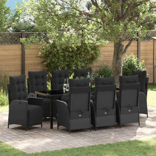 Conjunto de Comedor de Jardín   Negro Ratán Sintético (9 pcs)