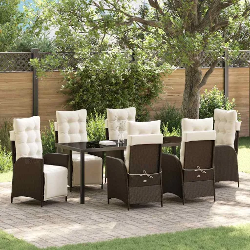 Conjunto de Comedor de Jardín   Marrón Ratán Sintético (7 pcs)